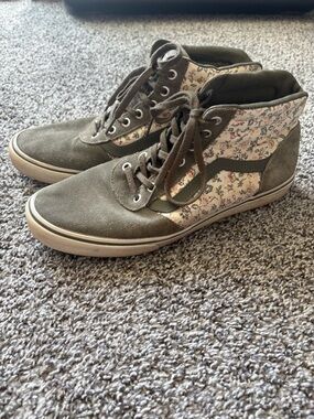 Vans Olive Green High-Top Sneakers with Floral Panel